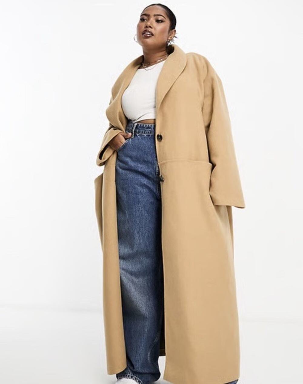 ASOS EDITION Curve wool mix clean maxi coat in camel-Neutral women’s size 16 NWT